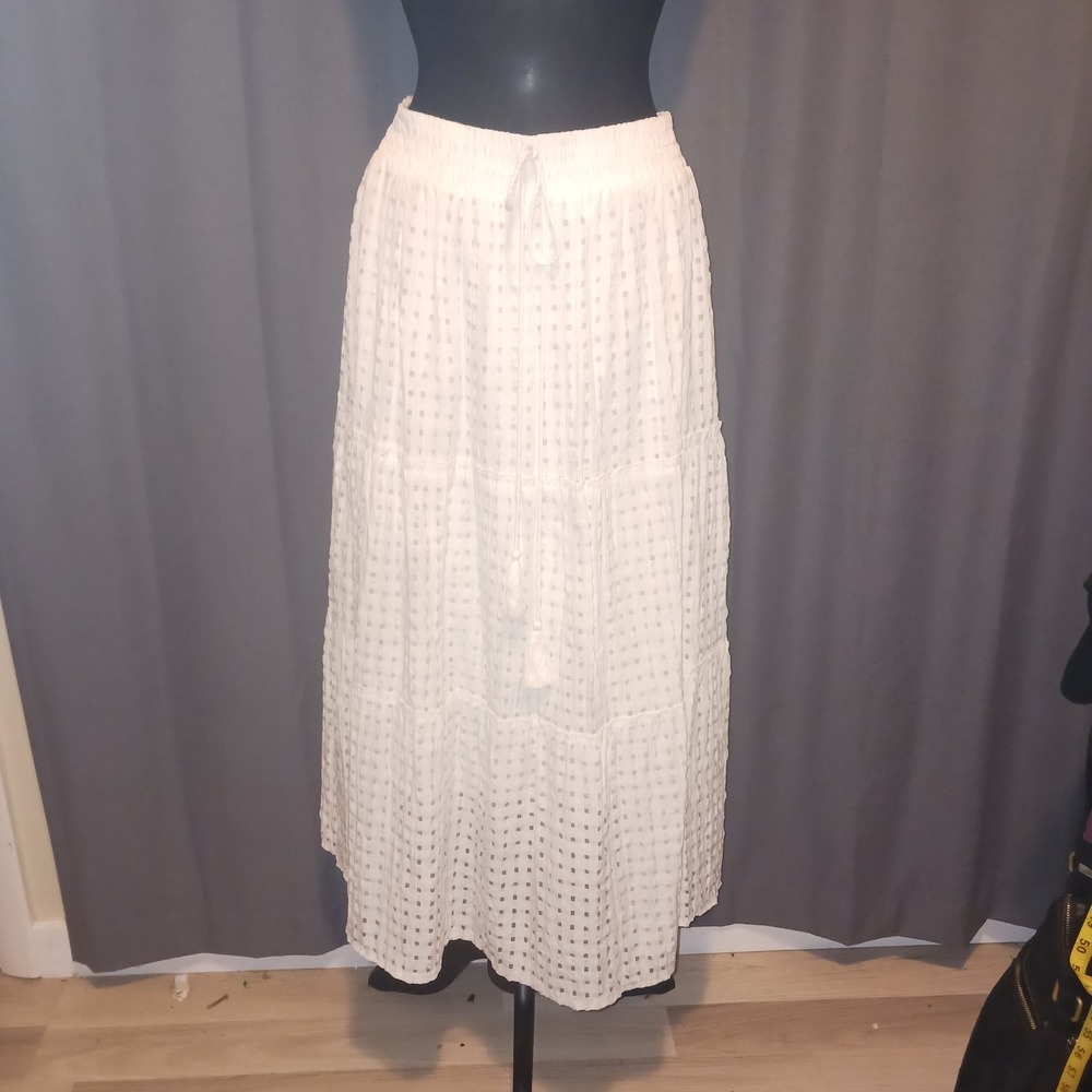 Ana & Rose‎ Cottagecore Coastal Grandmother Boho White Tiered Maxi Skirt L
